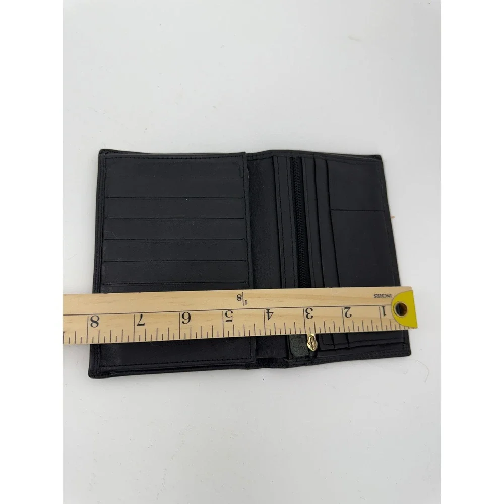 Katana Mens Black Leather Trifold Wallet Vertical Zip Pocket ID Windows